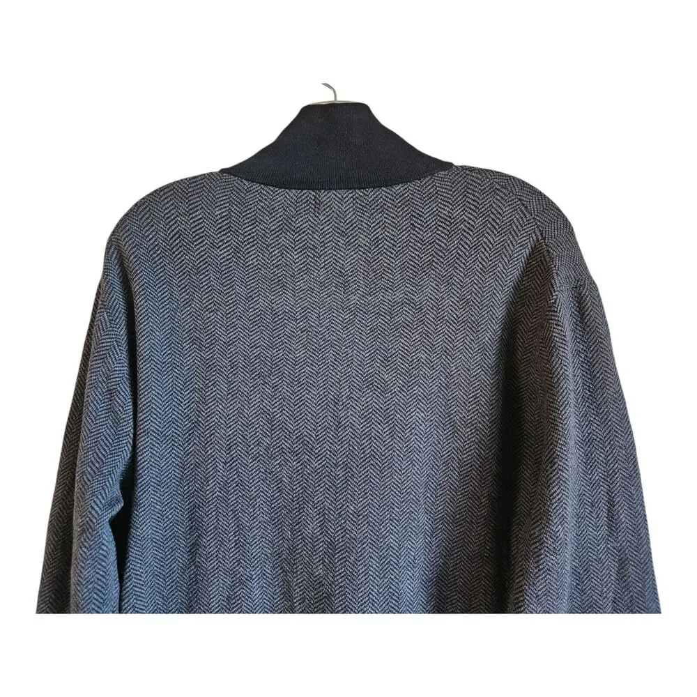 J. CREW Men's M 1/4 Zip Sweater Black Gray Herringbone Mock Neck Long Sleeve 42